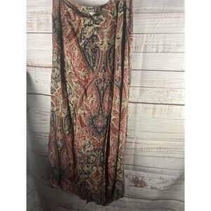 Talbots Red Floral Paisley Midi Skirt Womens Size 10 Wrap Button Boho Office
